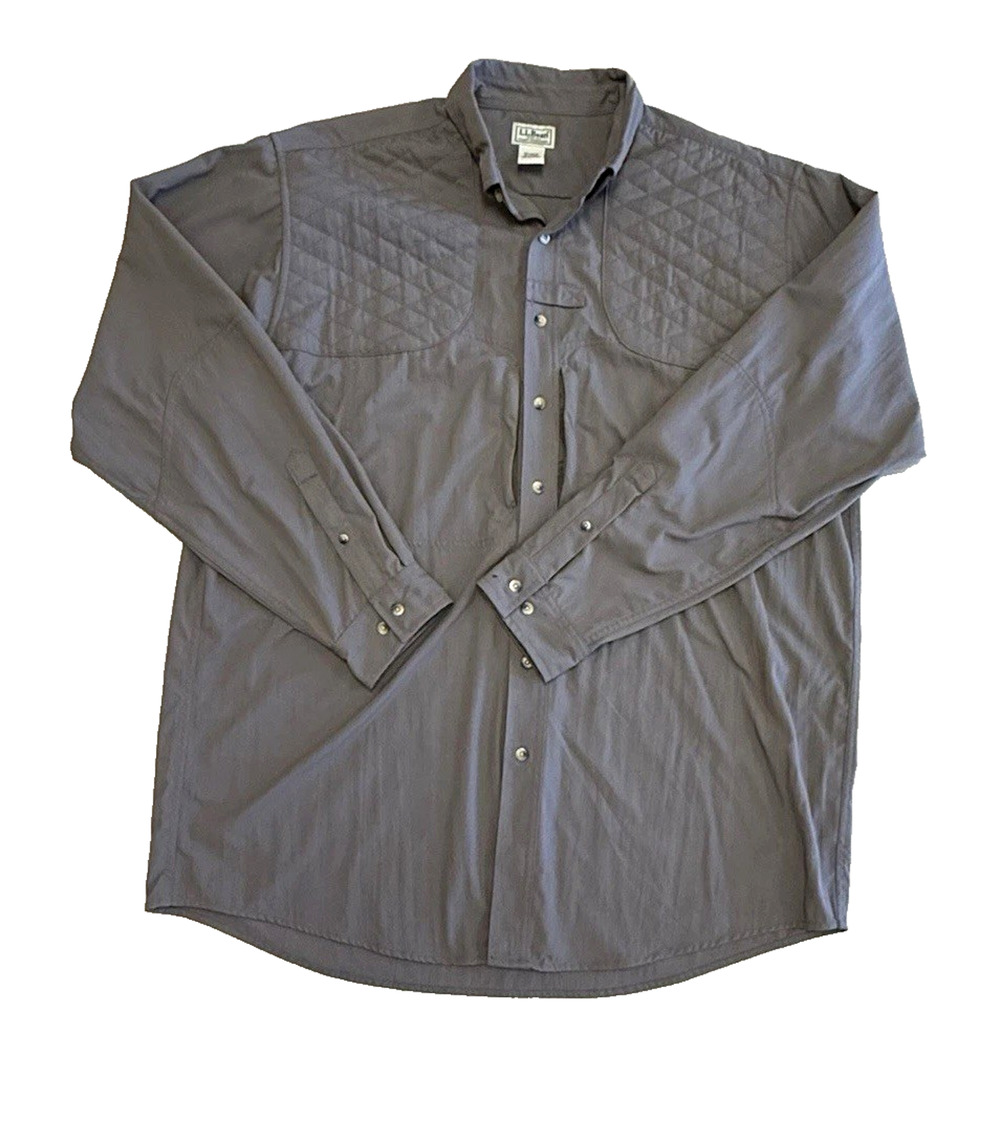 Vintage LL Bean Shooting Hunting Shirt XL Tall Brown Nylon Quilted Patches